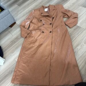 Avec Les Filles Tan Faux Leather Double Breasted Trench Coat Women's XL no belt